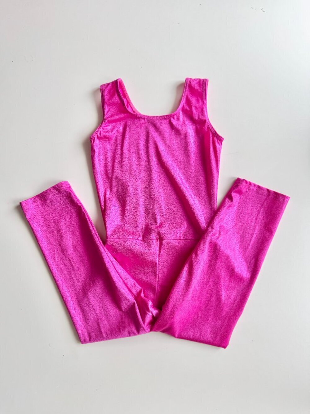 Girls' JAZZAMATAZZ Hot Pink Sparkly Glitter Jersey Dance Unitard, Size 14-16